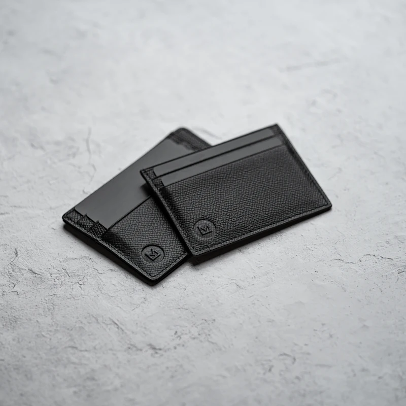 Deux porte-cartes plats en cuir noir